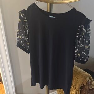 Floral Sleeve Navy Blue Top
